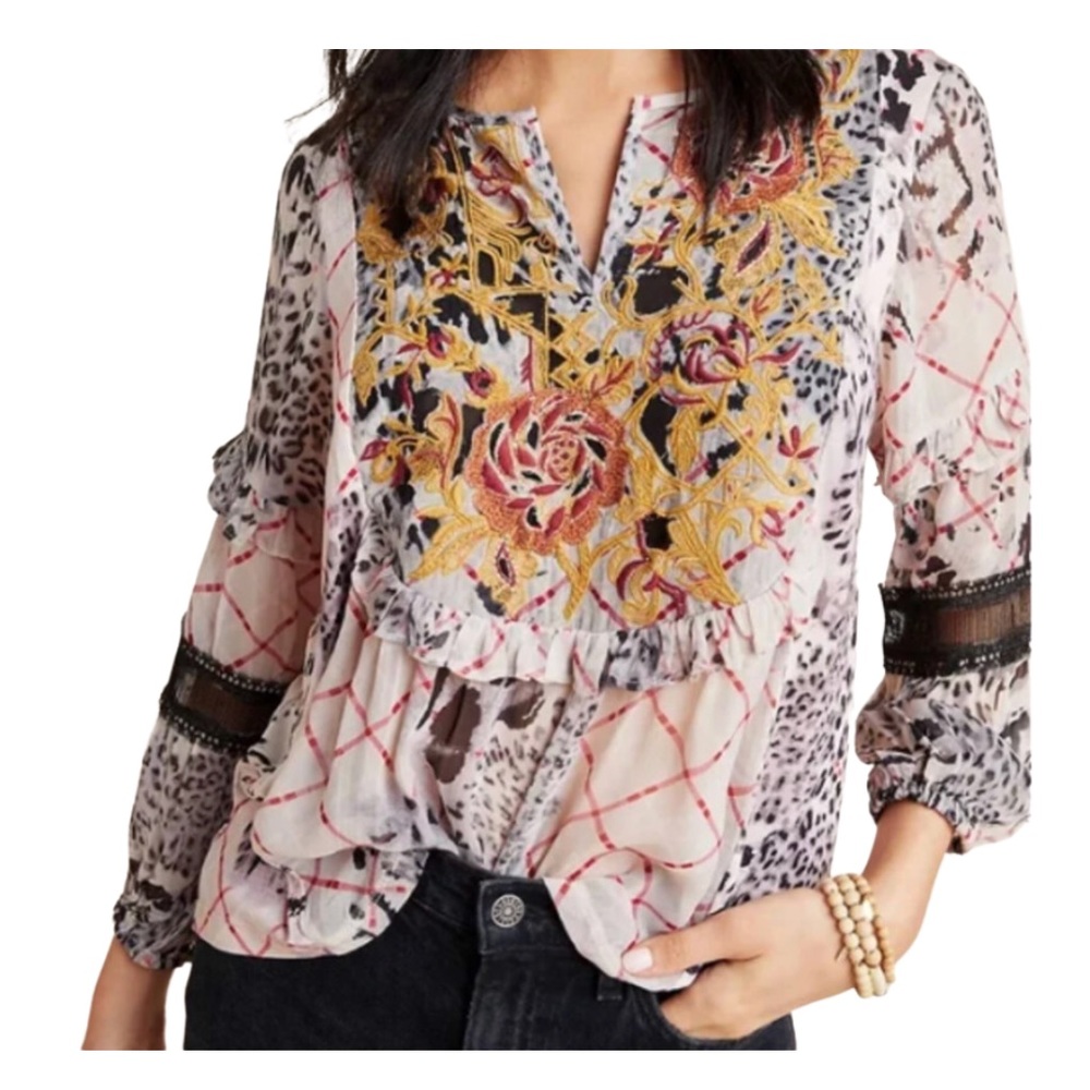 Anthropologie Mathilda Embroidered Boho Blouse